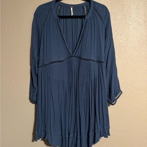 Free People Indigo Pleated Boho Top